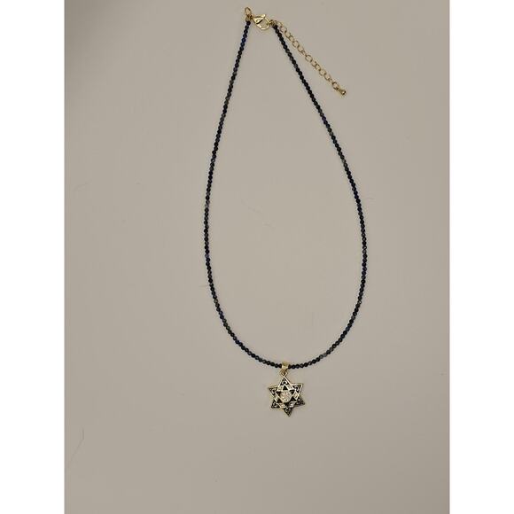 Stunning Blue Enamel CZ Star of David Necklace Adjustable Lapis Lazuli Chain - Picture 5 of 7